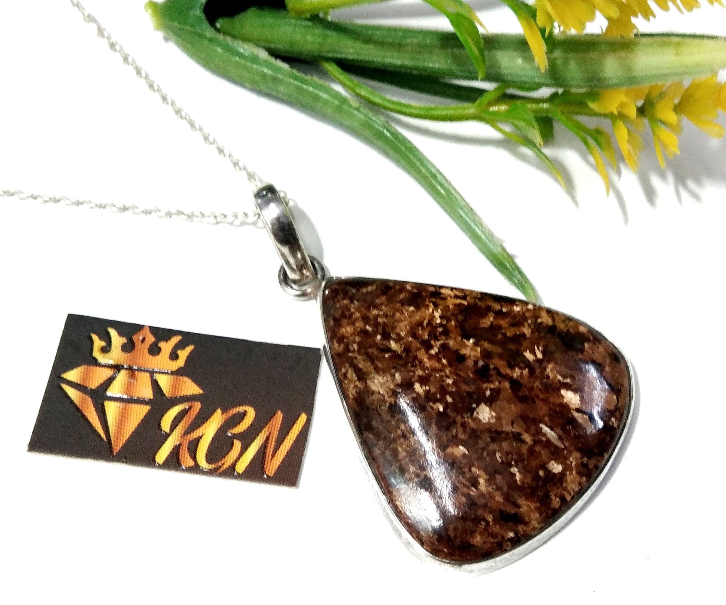 Natural Bronzite Gemstone Pendant, Solid 925 Starling Silver Pendant, AAA+Top Quality Bronzite Stone Pendant, Birthday Gift Pendant Jewelry